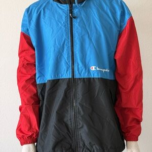 Champion Raincoat Red and Blue Colorblock Design